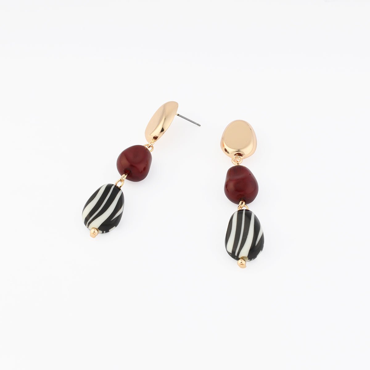 Boucles d'oreilles pendantes à galets en résine motif zèbre bordeaux, BALABOOSTE