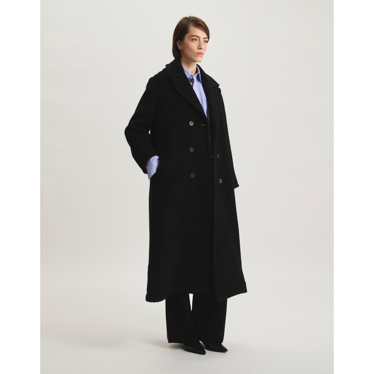 Manteau Denise en lainage à chevrons noir, INES DE LA FRESSANGE PARIS