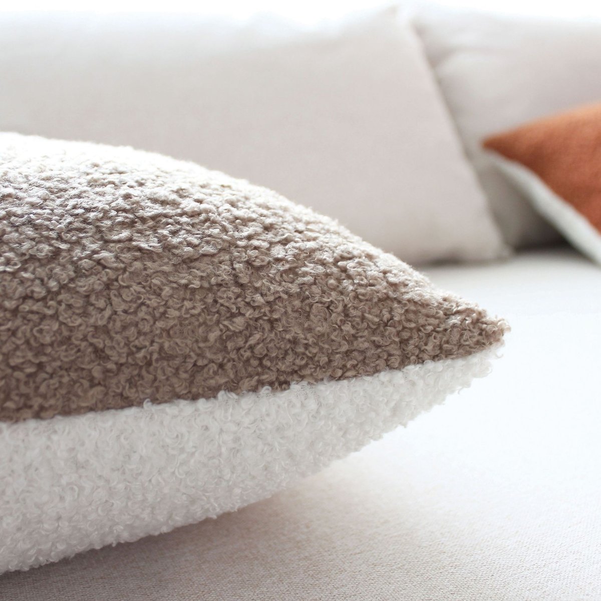 Coussin déhoussable tissu bouclé ecru, HOME MAISON