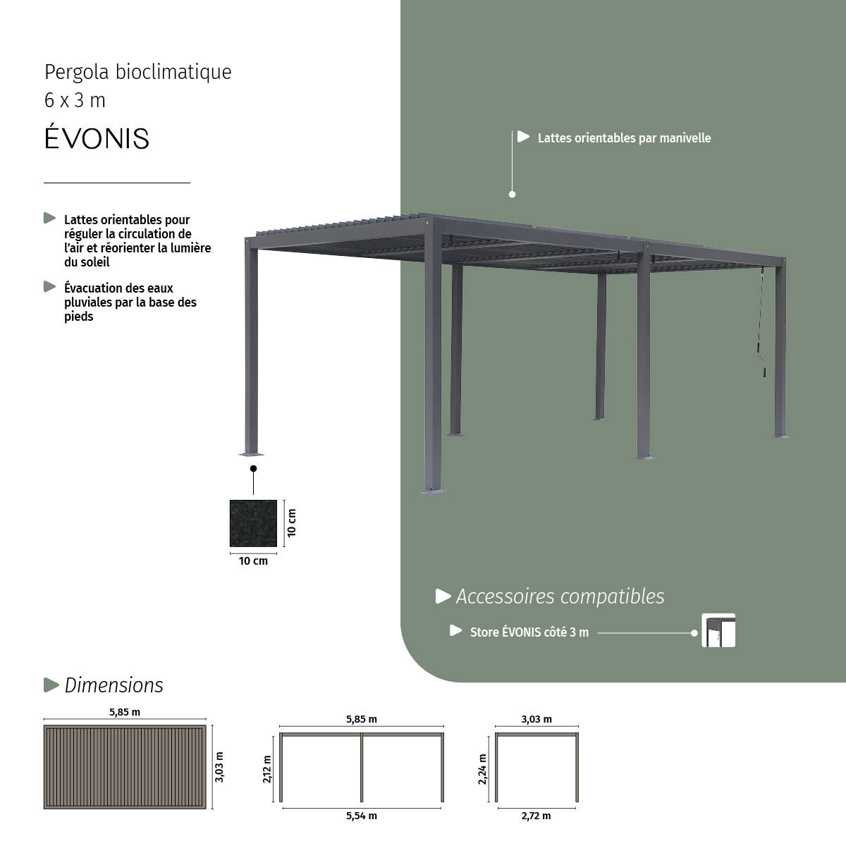 Pergola autoportante 4x3m EVONIS gris graphite, HESPERIDE