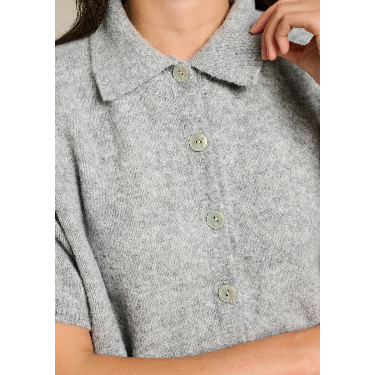 Gilet maille col polo gris clair, LOLALIZA