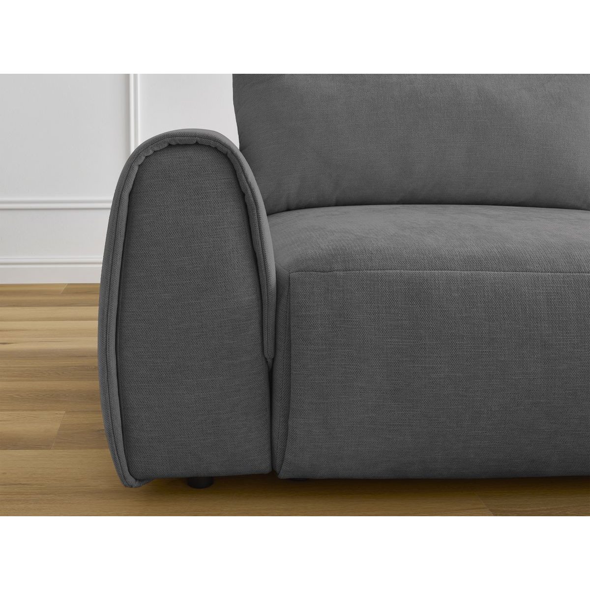 Canapé d'angle fixe compact 3 places tissu lisse, ADEN gris foncé, BOBOCHIC