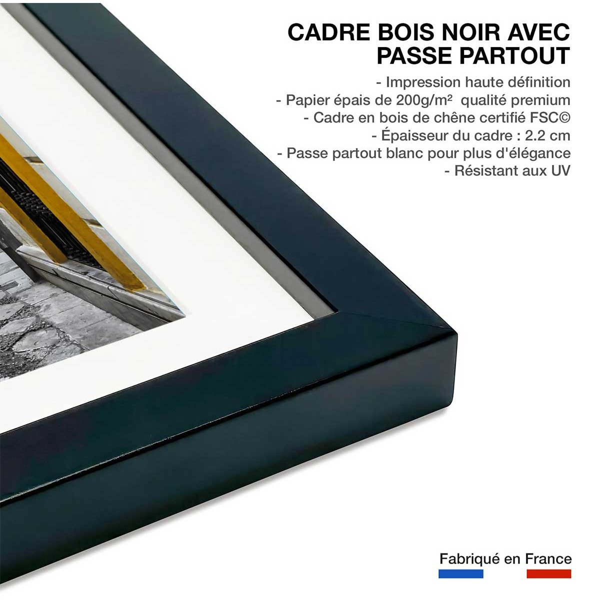 Affiche spain street affiche + cadre en bois - noir, HEXOA