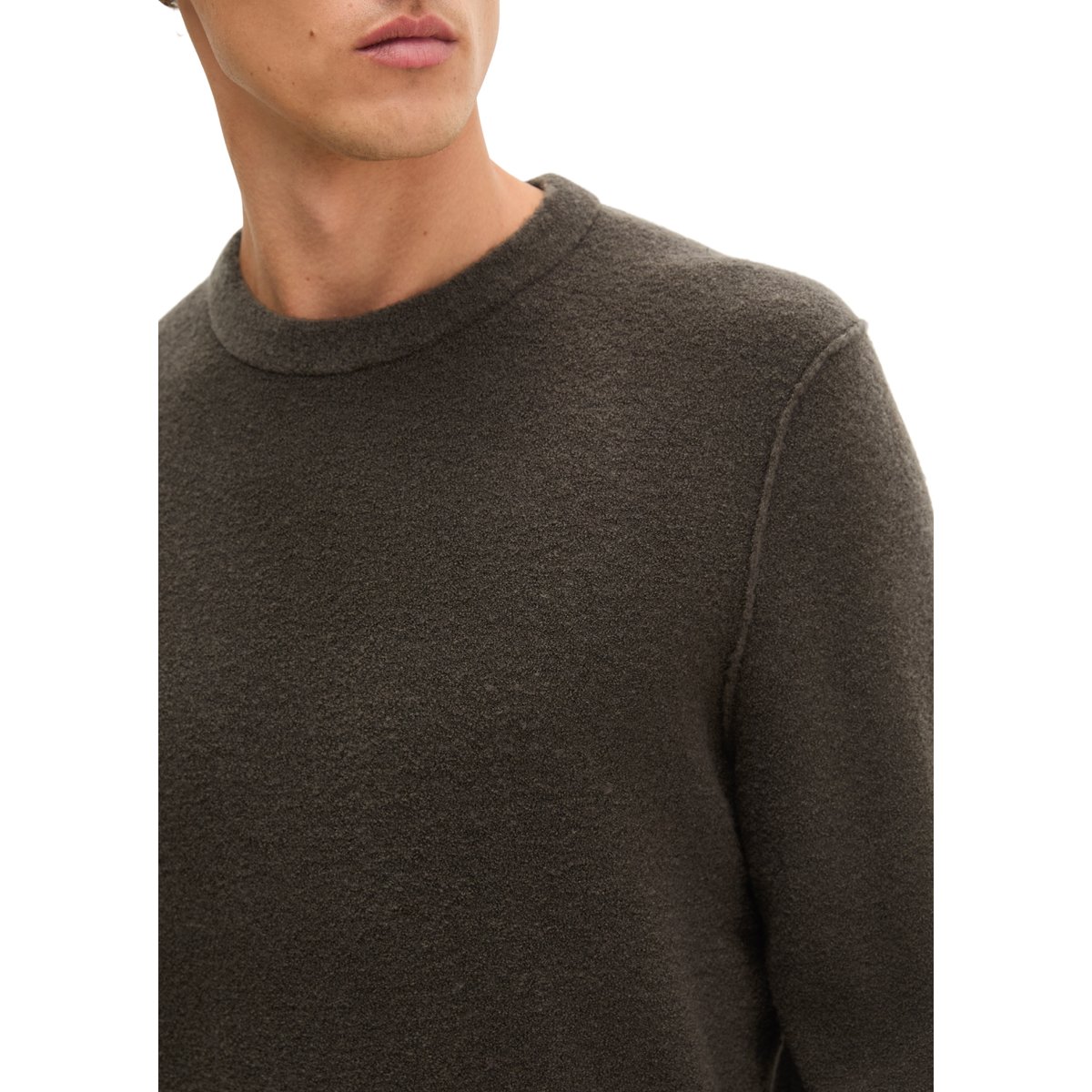Pull bouclé coupe classique en mélange de laine vierge douce brun foncé, MARC O'POLO