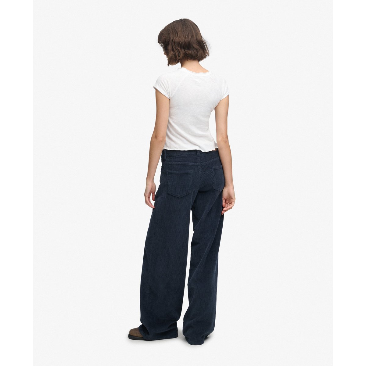 Pantalon en Velours Côtelé Large Taille Moyenne bleu marine éclipse, SUPERDRY