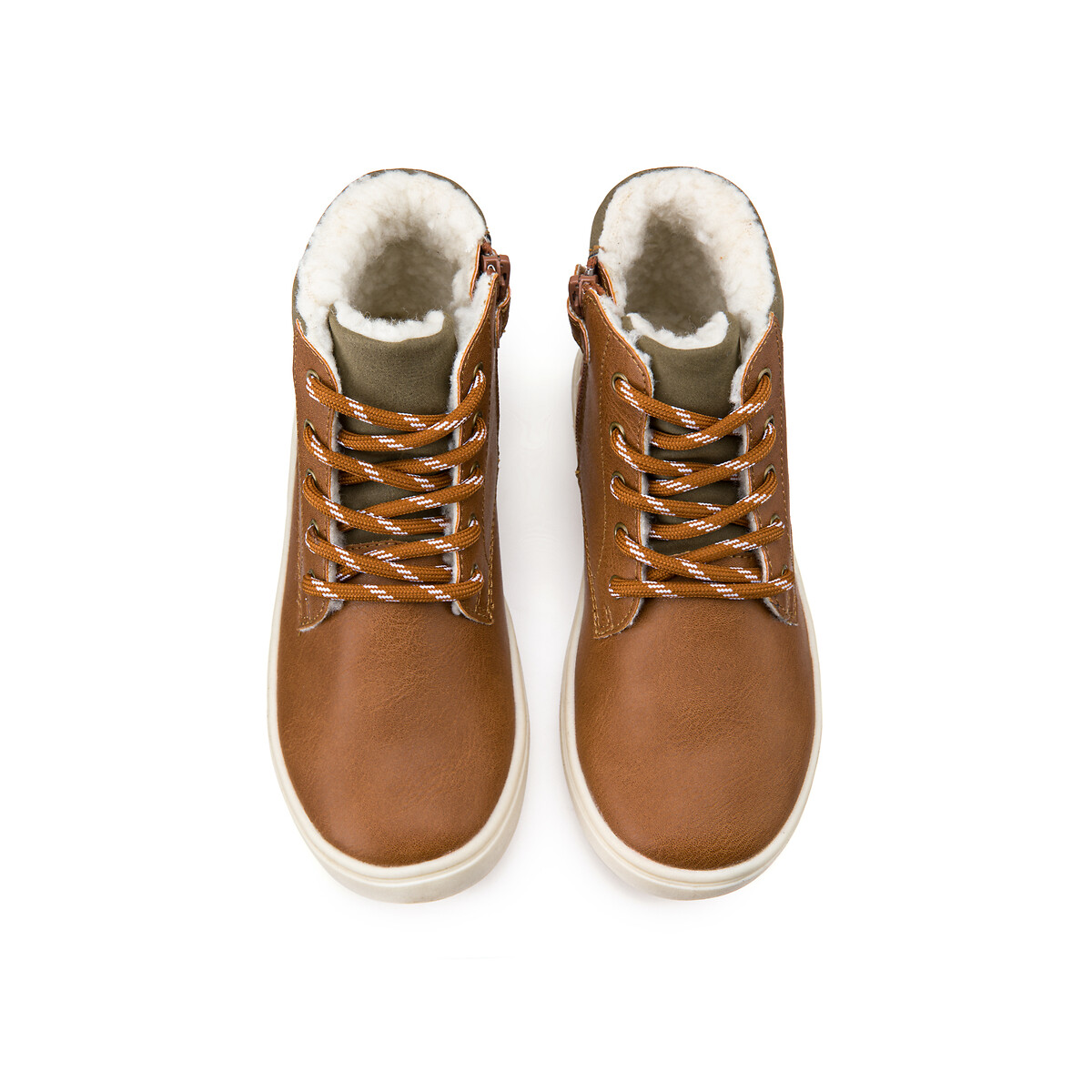 Bottines fourrées zippées et à lacets camel, LA REDOUTE COLLECTIONS
