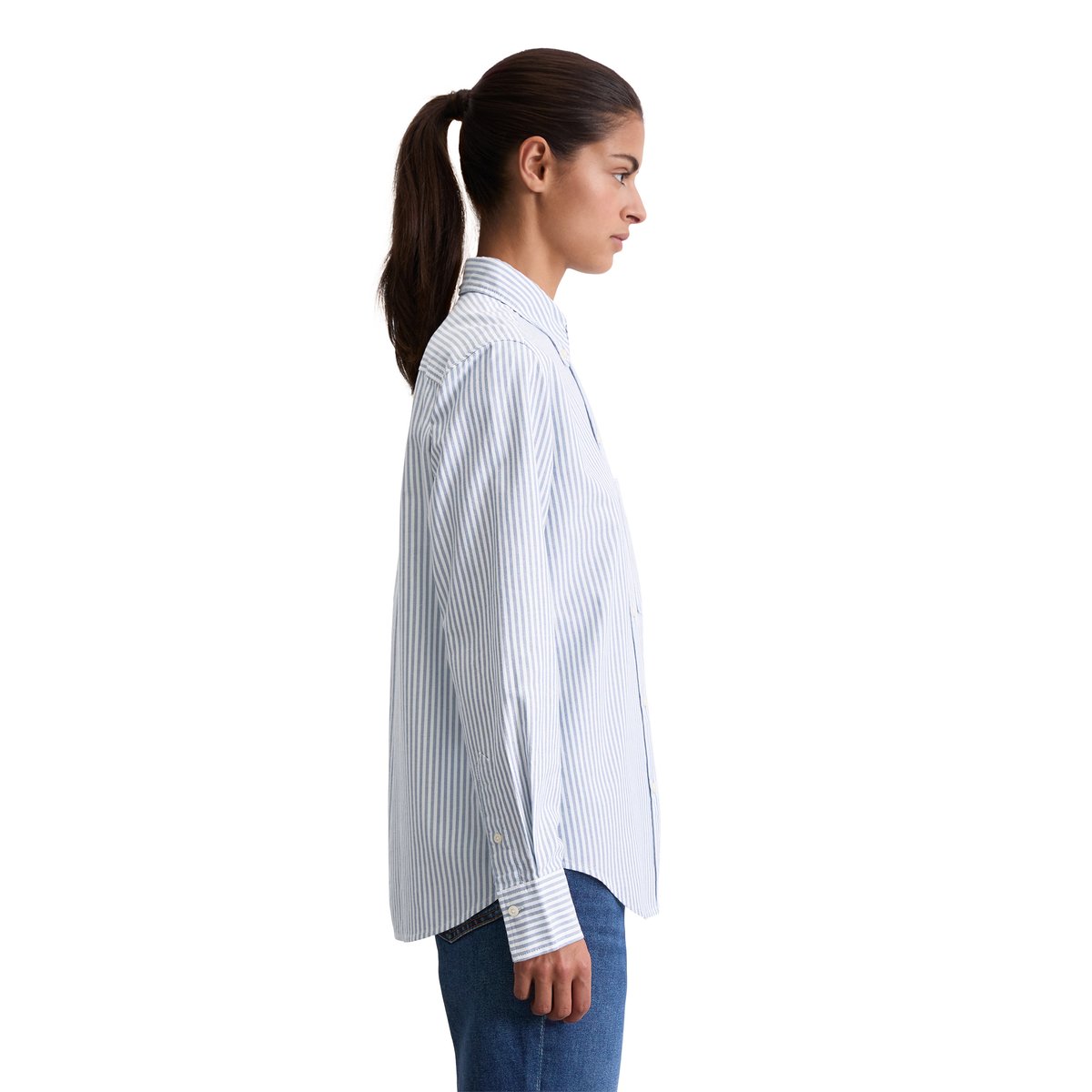 Blouse à rayures regular en coton Oxford bleu fooncé, MARC O'POLO