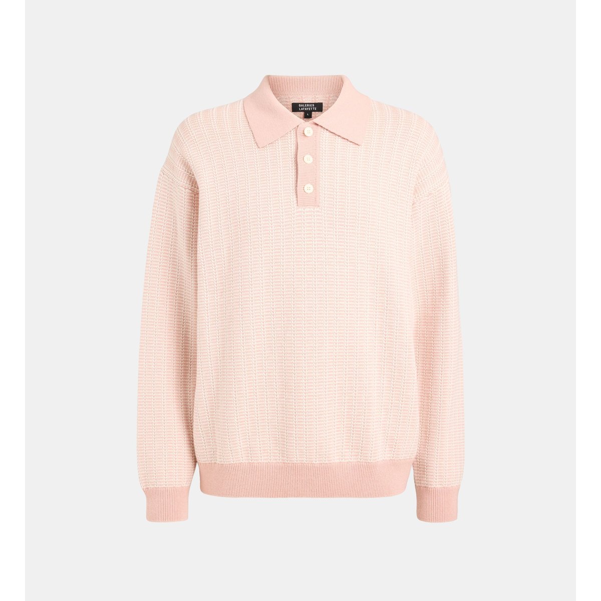 Polo manches longues tolancy écru et rose, GALERIES LAFAYETTE