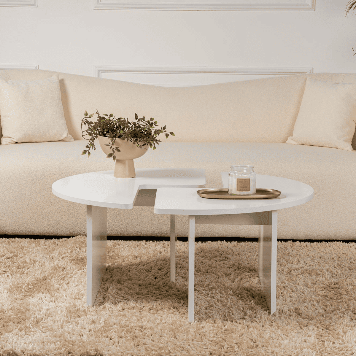 Lot de 2 tables basses L90 cm - MOIRA blanc, CALICOSY