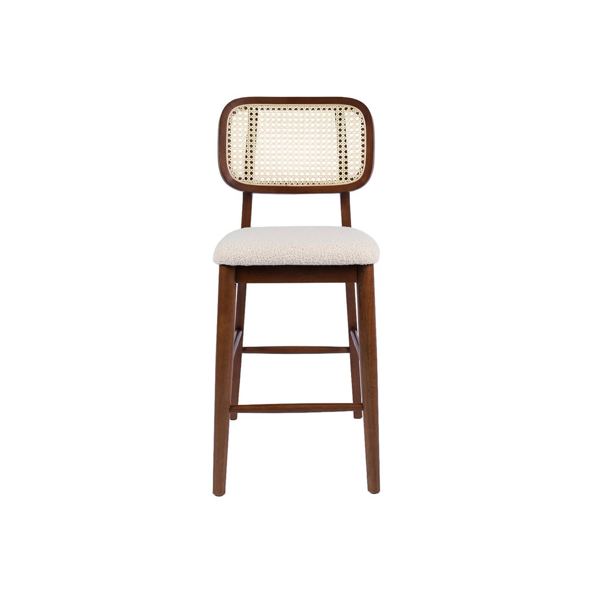 Tabouret de bar bois d'hévéa cannage et bouclette 66,5cm (lot de 2) MANI noyer, SWEEEK
