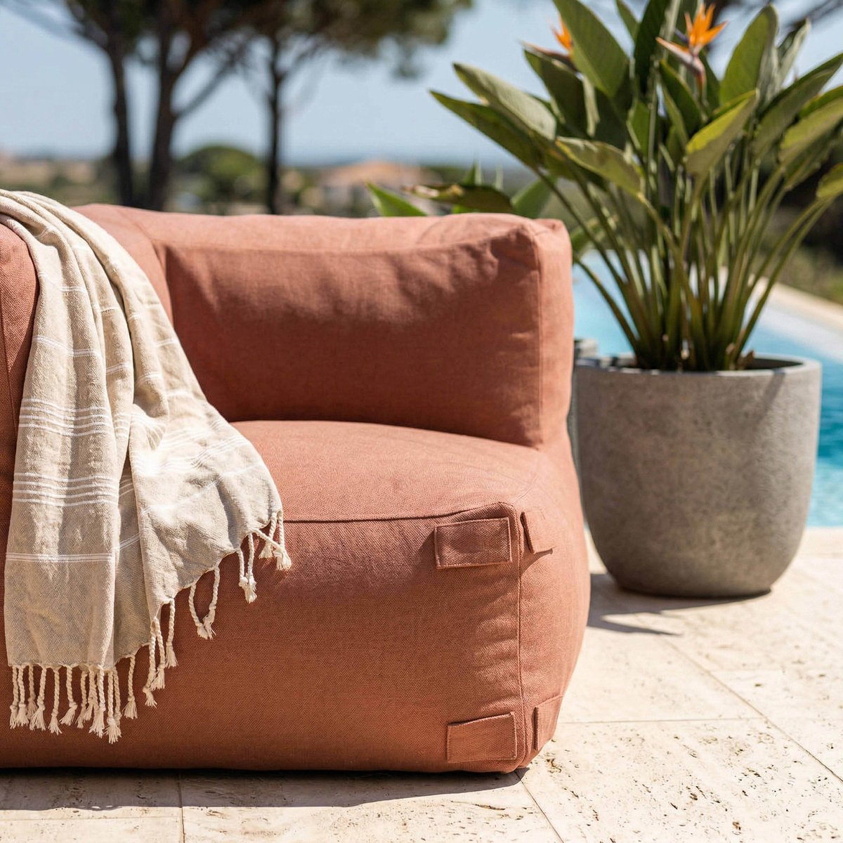 Fauteuil d'angle pour salon de jardin modulable, MIXI terracotta, OVIALA