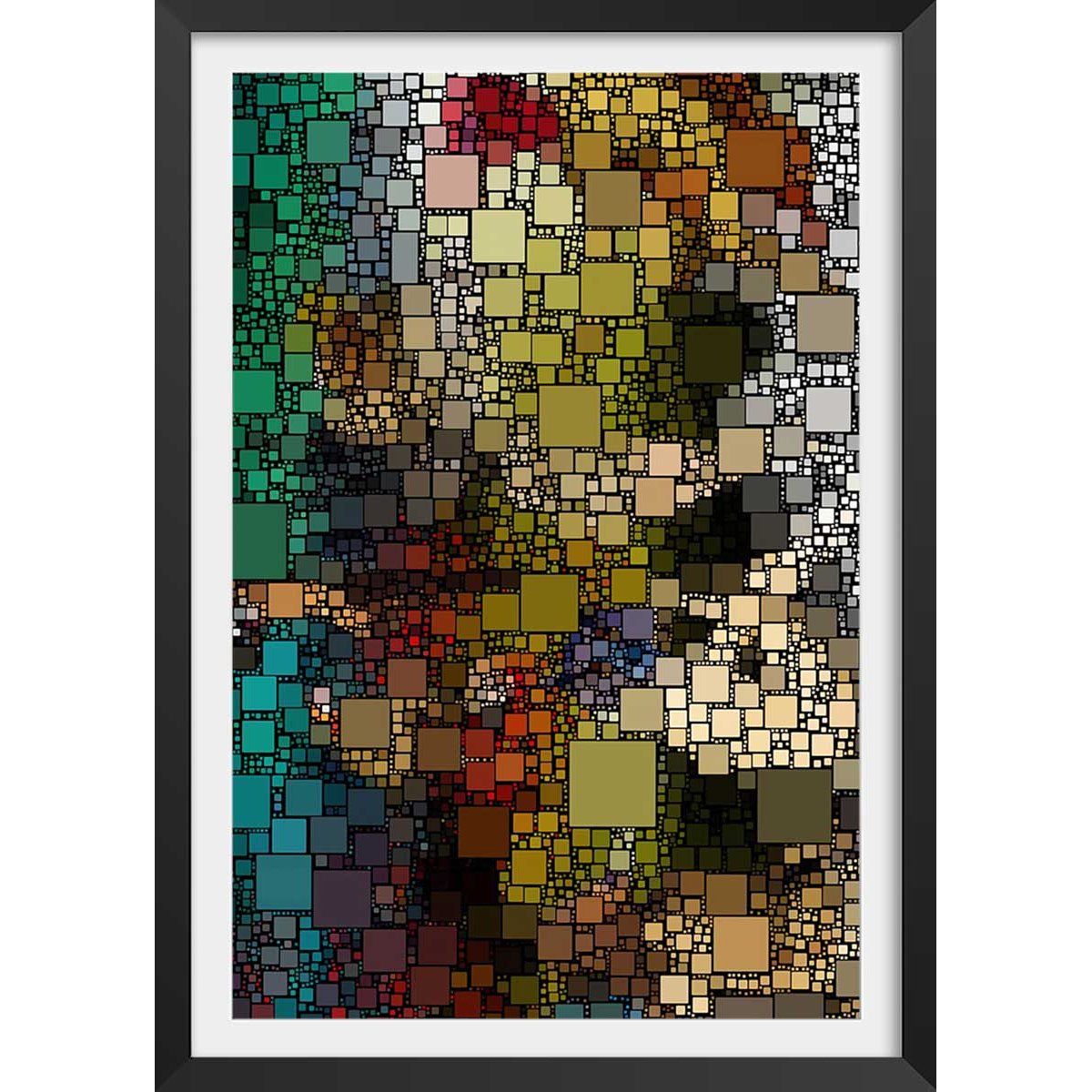 Affiche vitraux sagrada familia affiche + cadre en bois - noir, HEXOA