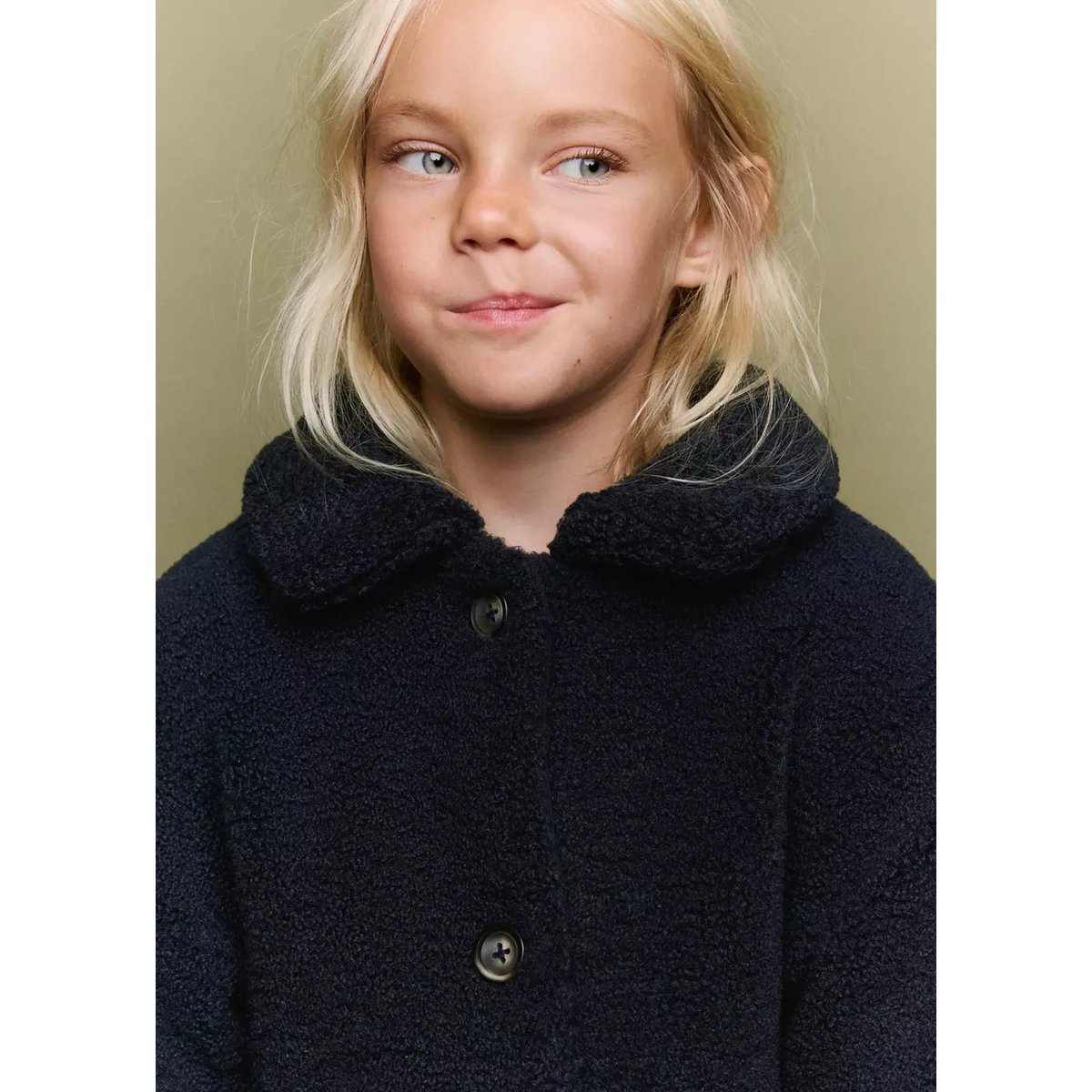 Manteau long en imitation mouton bleu marine, MANGO BABY