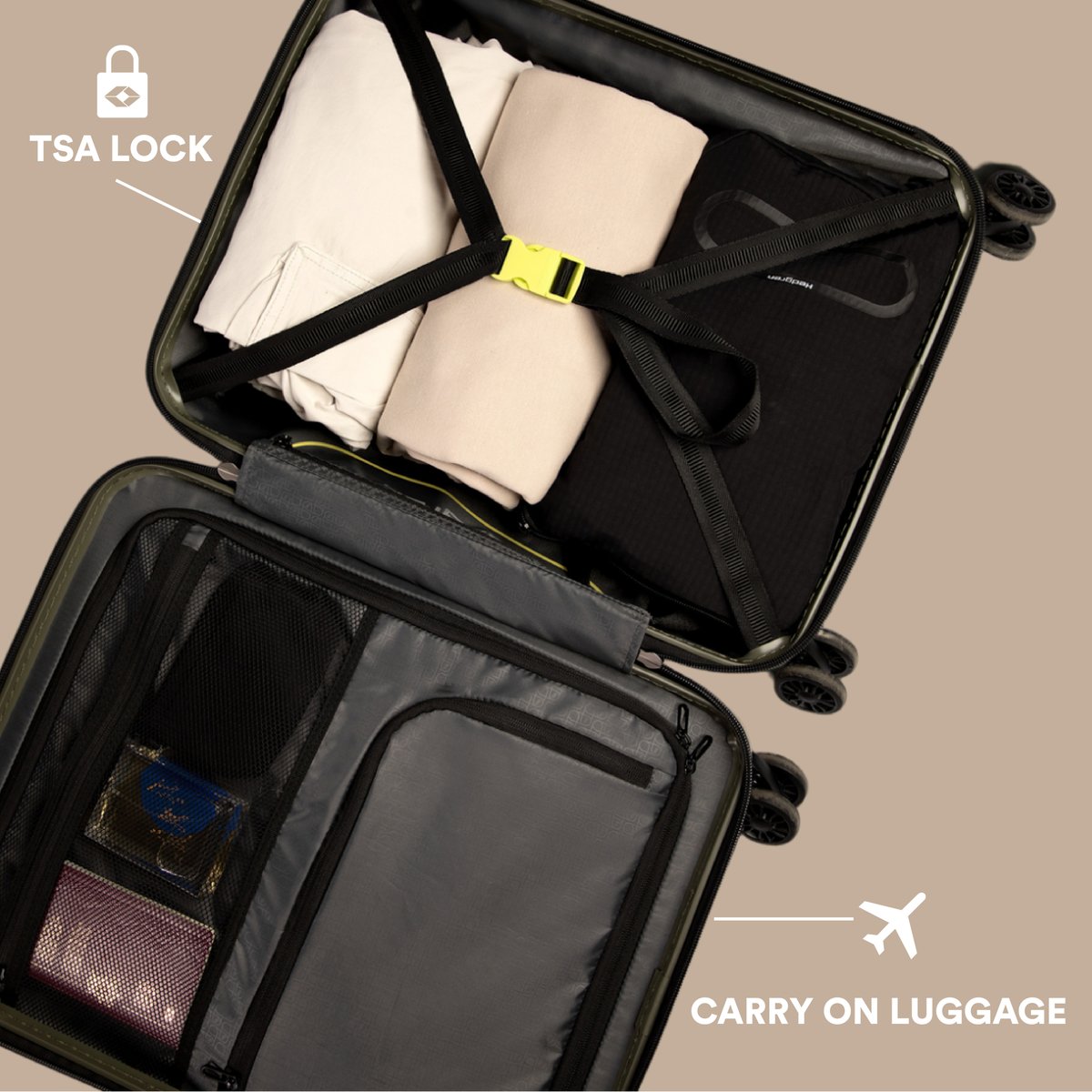 Valise cabine rigide 4 roues sécurisée black, HEDGREN