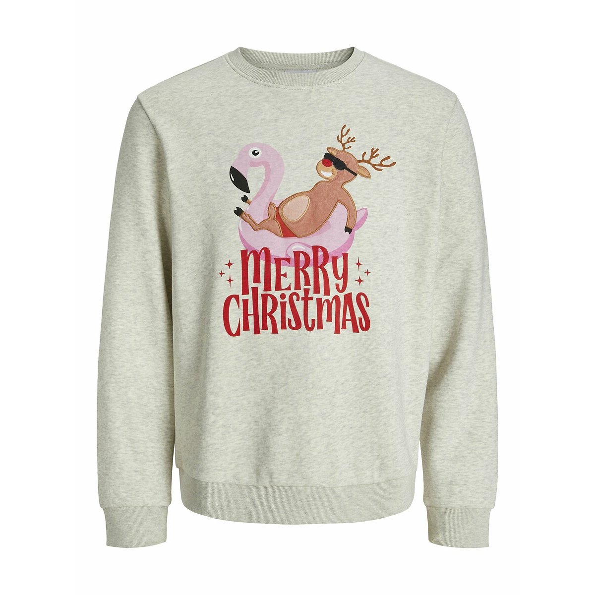 Sweat col rond Noël gris clair, JACK & JONES