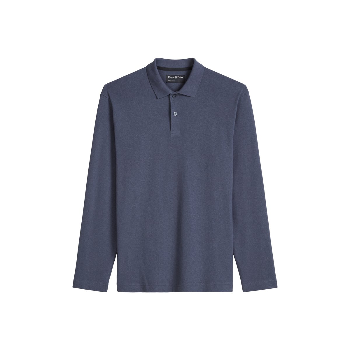 Polo à manches longues regular en coton et lin mélangés gris foncé, MARC O'POLO