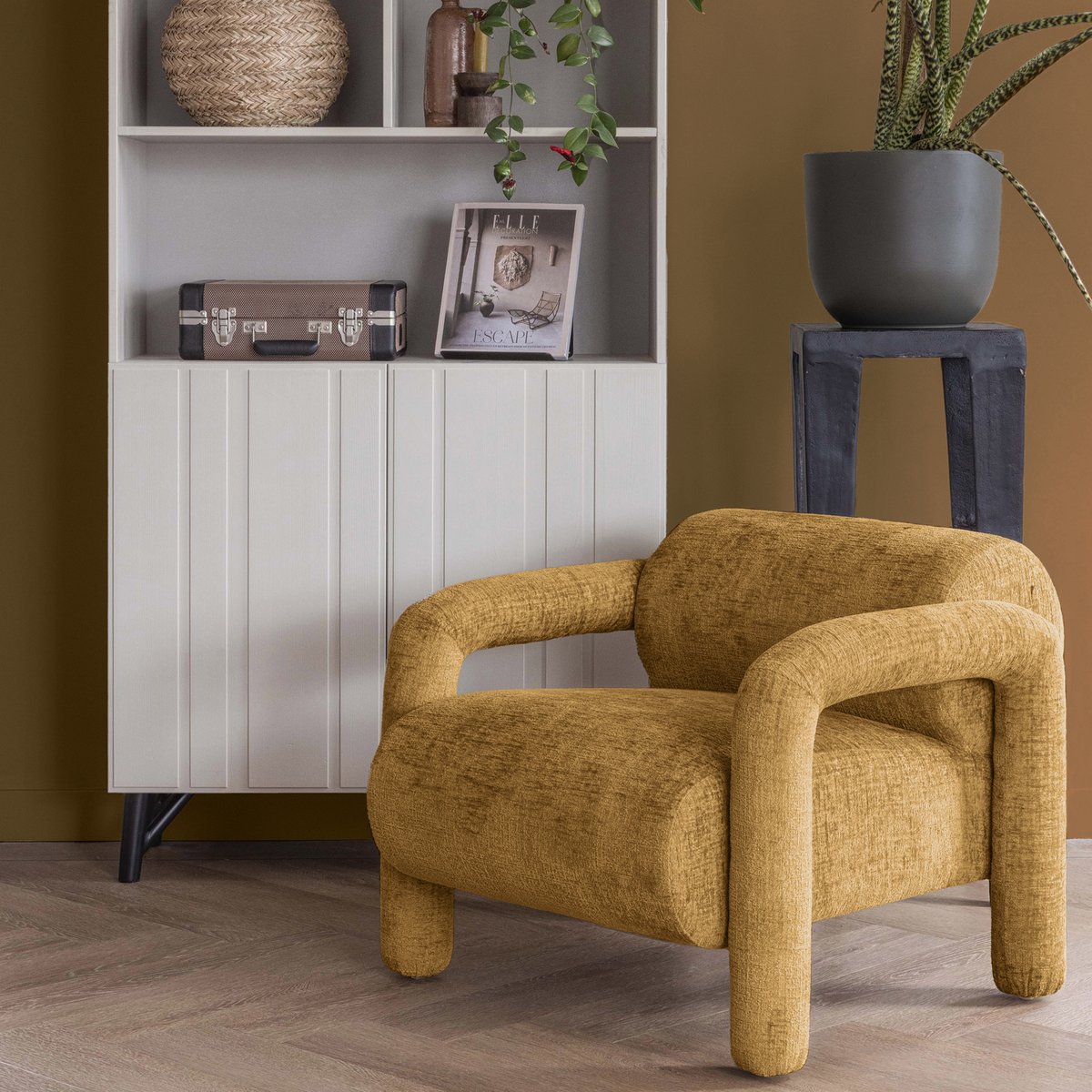 Fauteuil en velours LENNY or/jaune, WOOOD