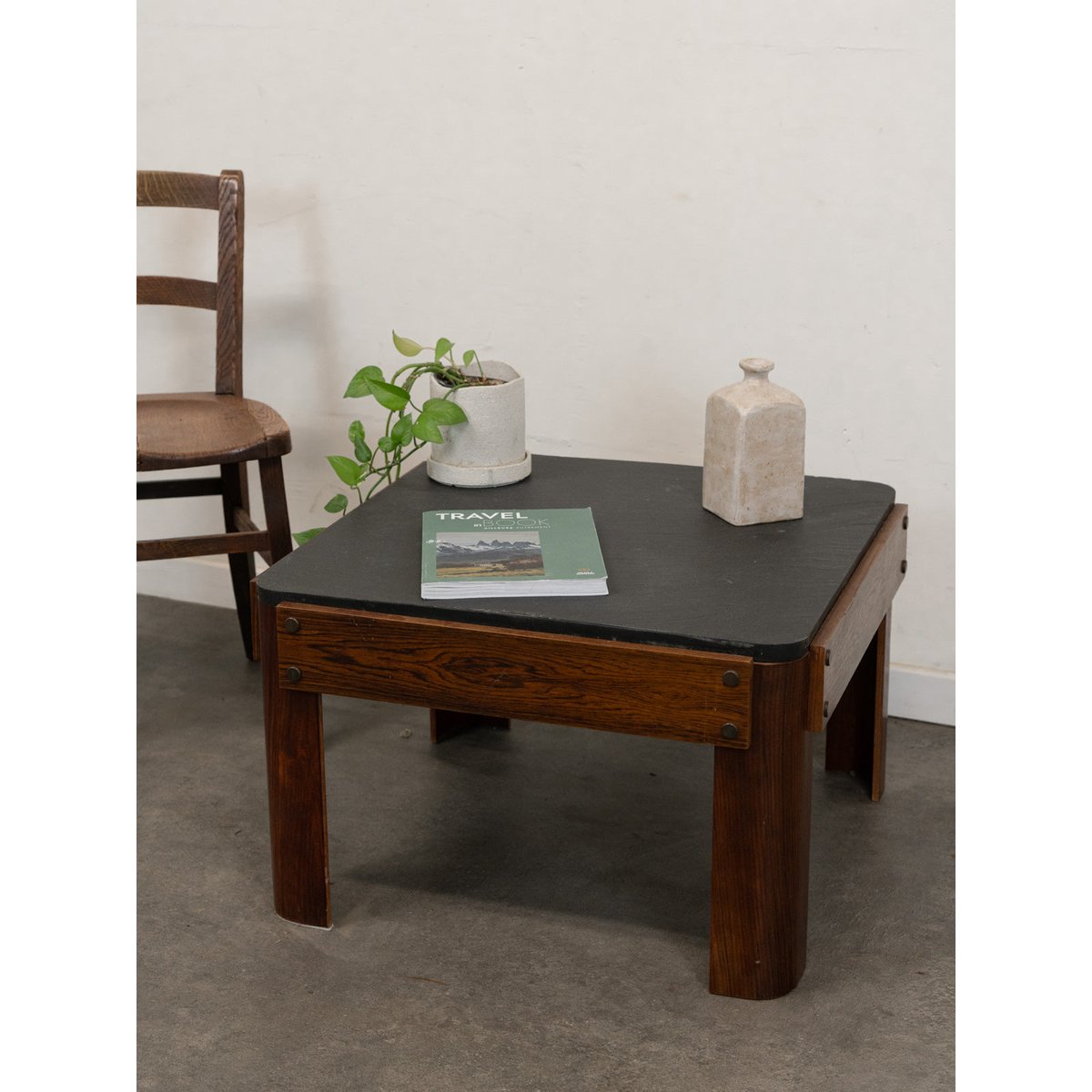 Table basse en bois et ardoise Marie-Pierre N°81 - Bon état gris, DEBONGOUT