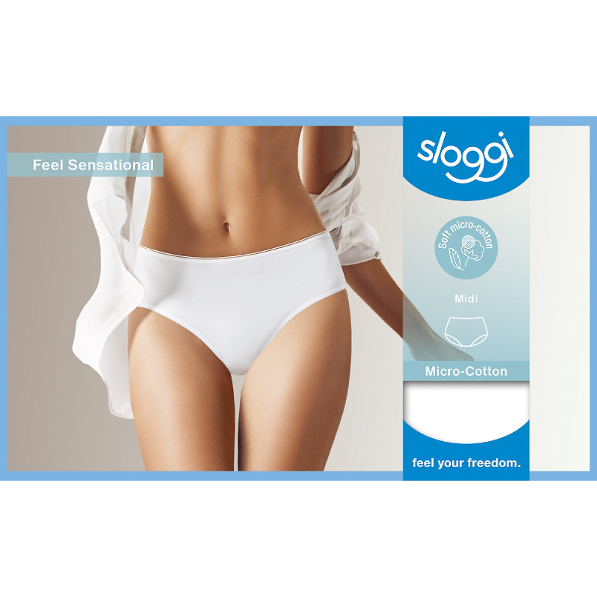 Lot de 4 slips midi Feel Sensational (3+1 gratuit) blanc, SLOGGI