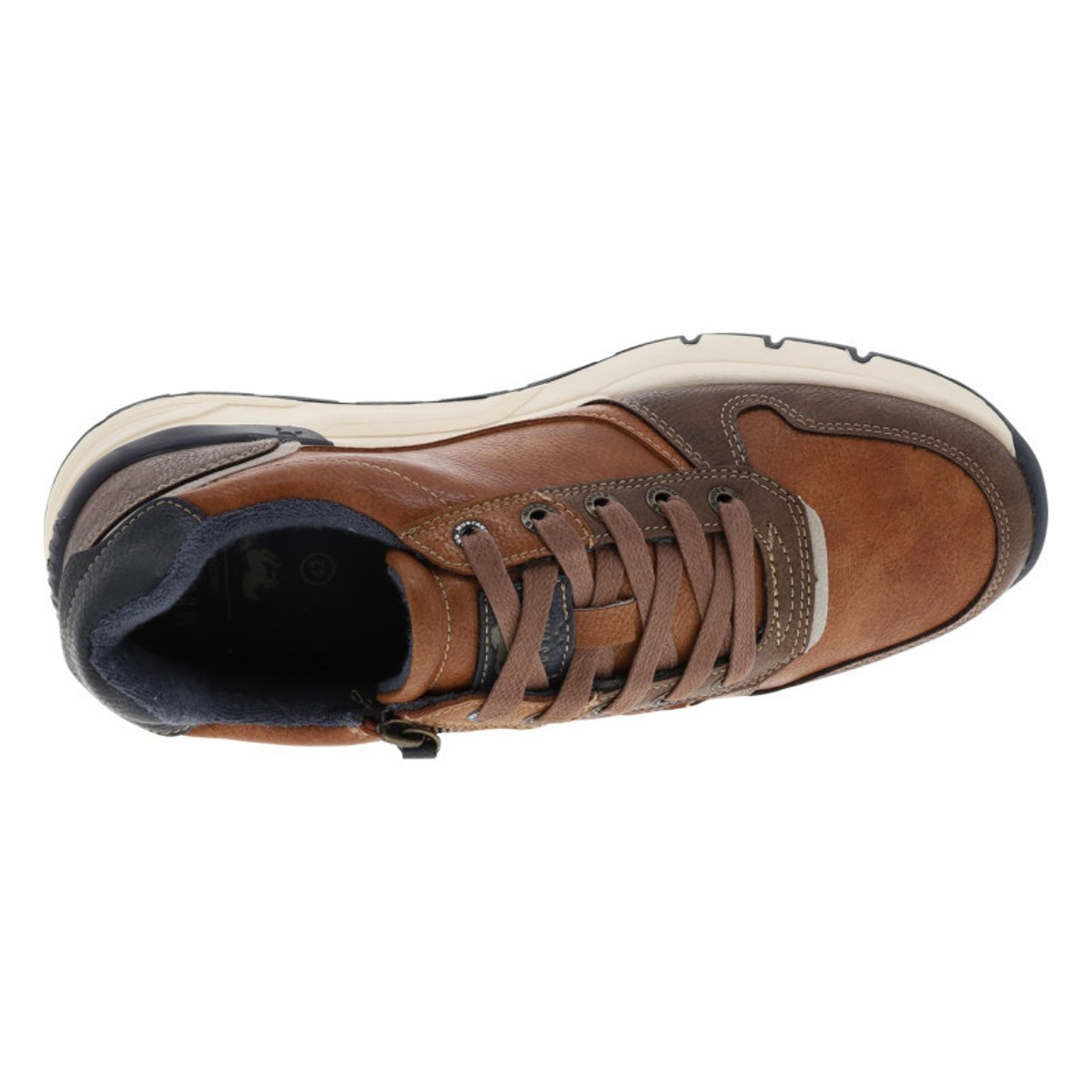 Baskets cognac à talon plat avec des lacets et un zip latéral cognac, MUSTANG