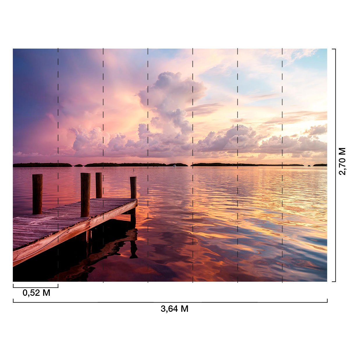 Papier peint panoramique lumiere du soir sur un etang intissé, HEXOA