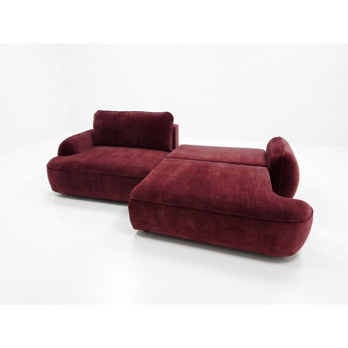 Canapé droit convertible 4 places en tissu lisse, CELESTE rouge, BOBOCHIC