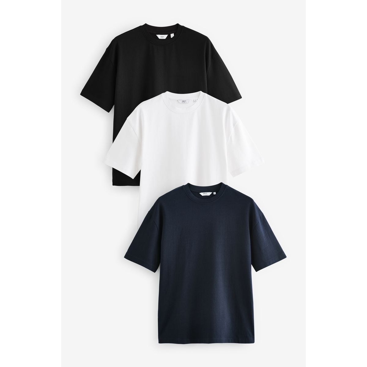 T-shirt décontracté épais, lot de 3 blanc/noir/marine, NEXT