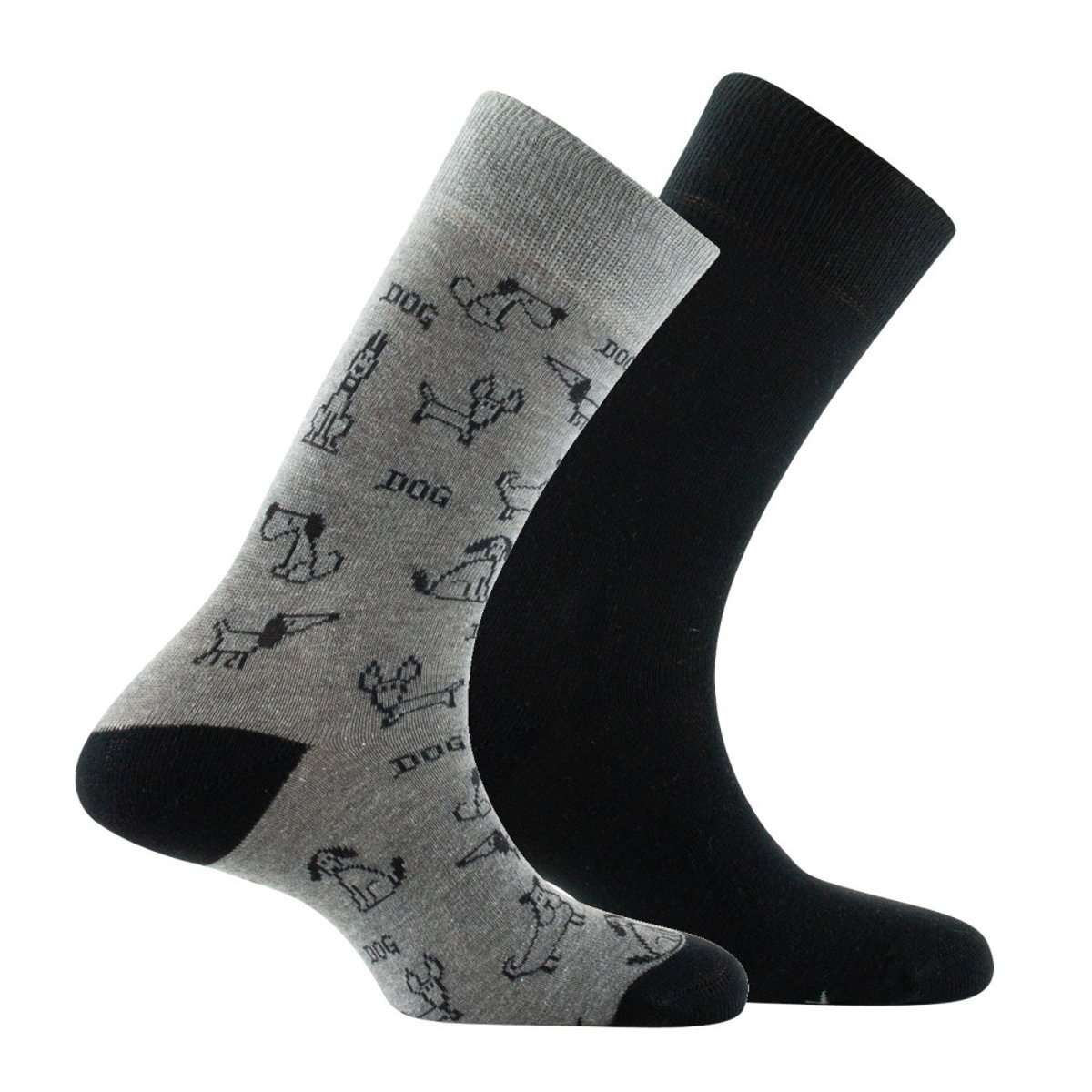 Lot de 2 paires de mi-chaussettes en coton motif chiens noir gris, KINDY