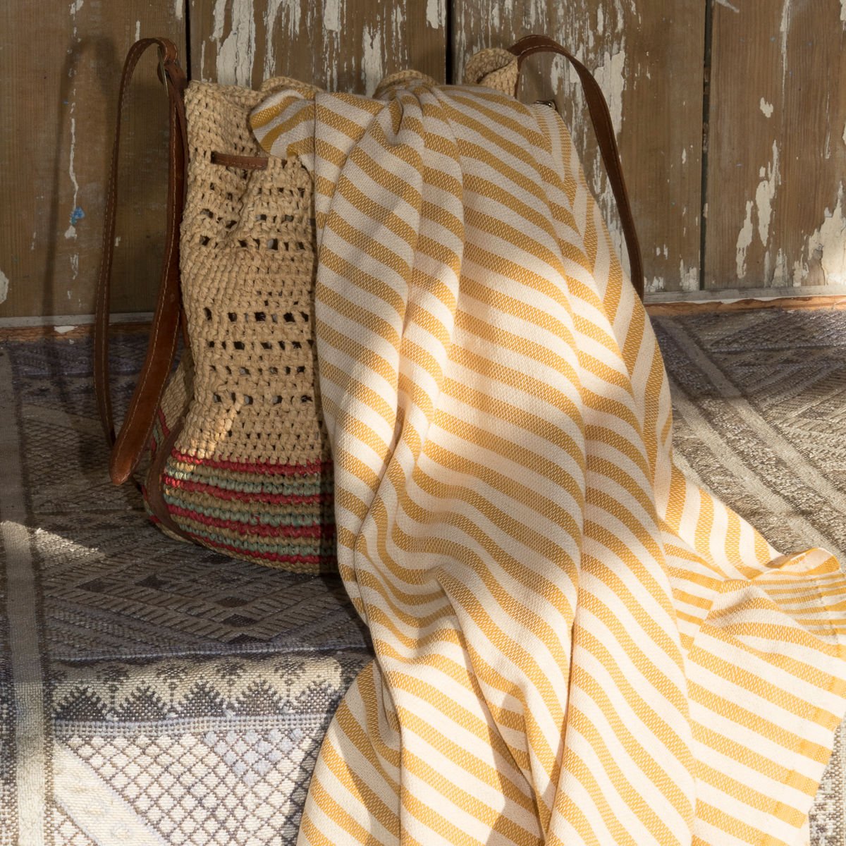 Lot de 2 foutas XXL coton HOSSEGOR jaune moutarde, FEBRONIE