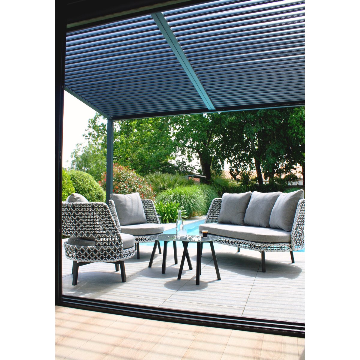 Salon de jardin 4 places en aluminium AGADIR gris anthracite, DCB GARDEN