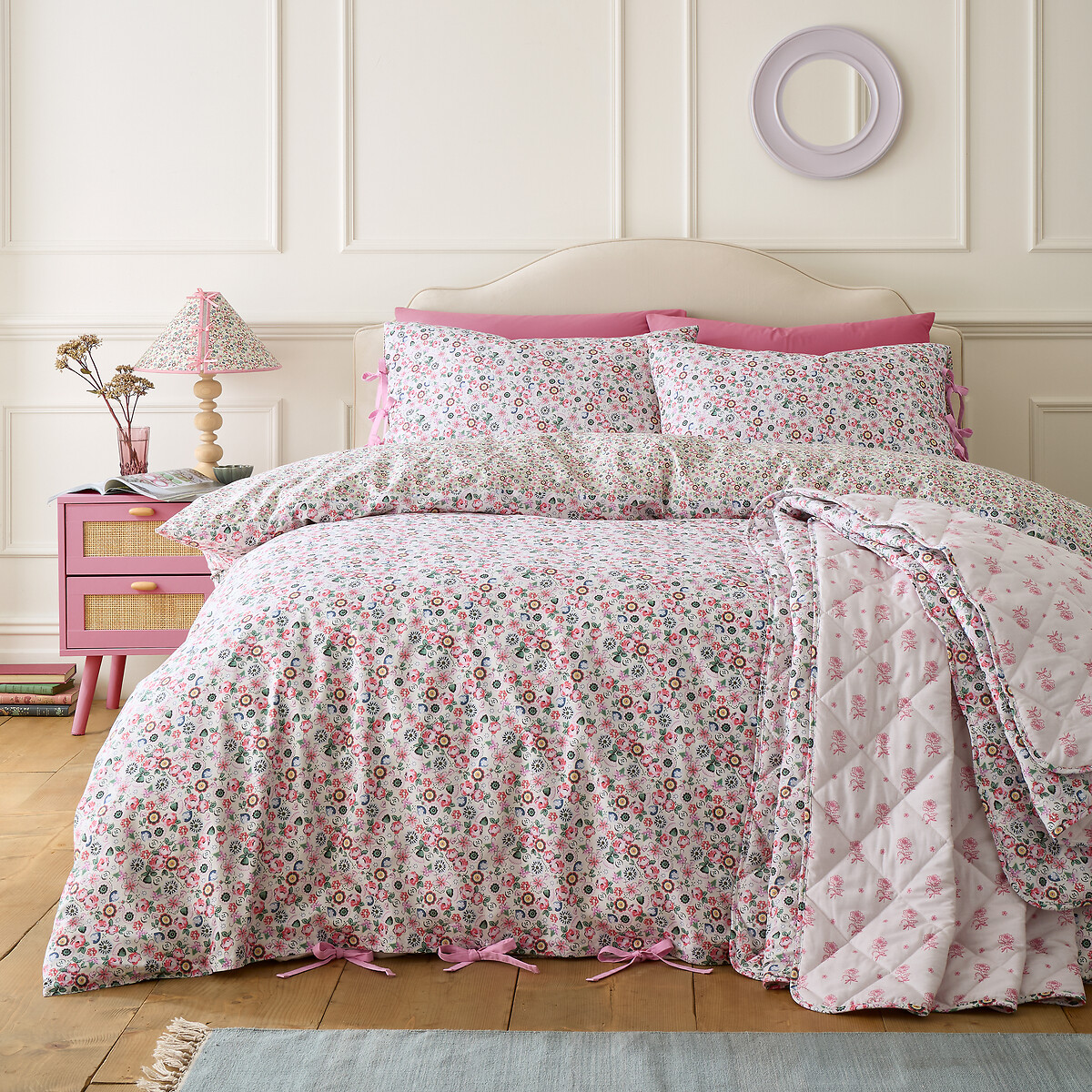 Pearly Queen Ditsy Reversible Cotton Duvet Cover And Pillowcase Set pink, CATH KIDSTON