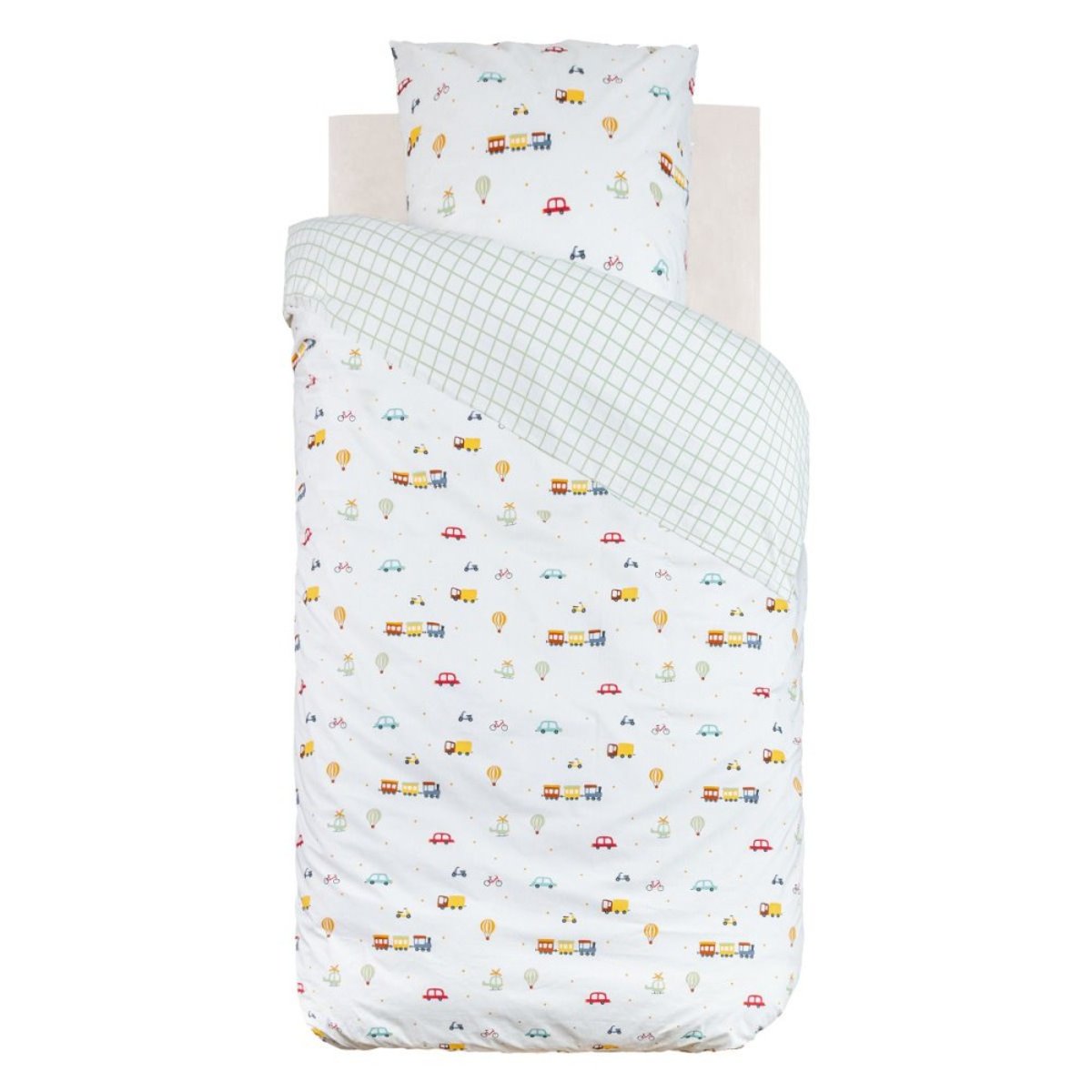 Housse de couette enfant 140x200 VOITURES + taie coton 57 fils blanc, ATMOSPHERA