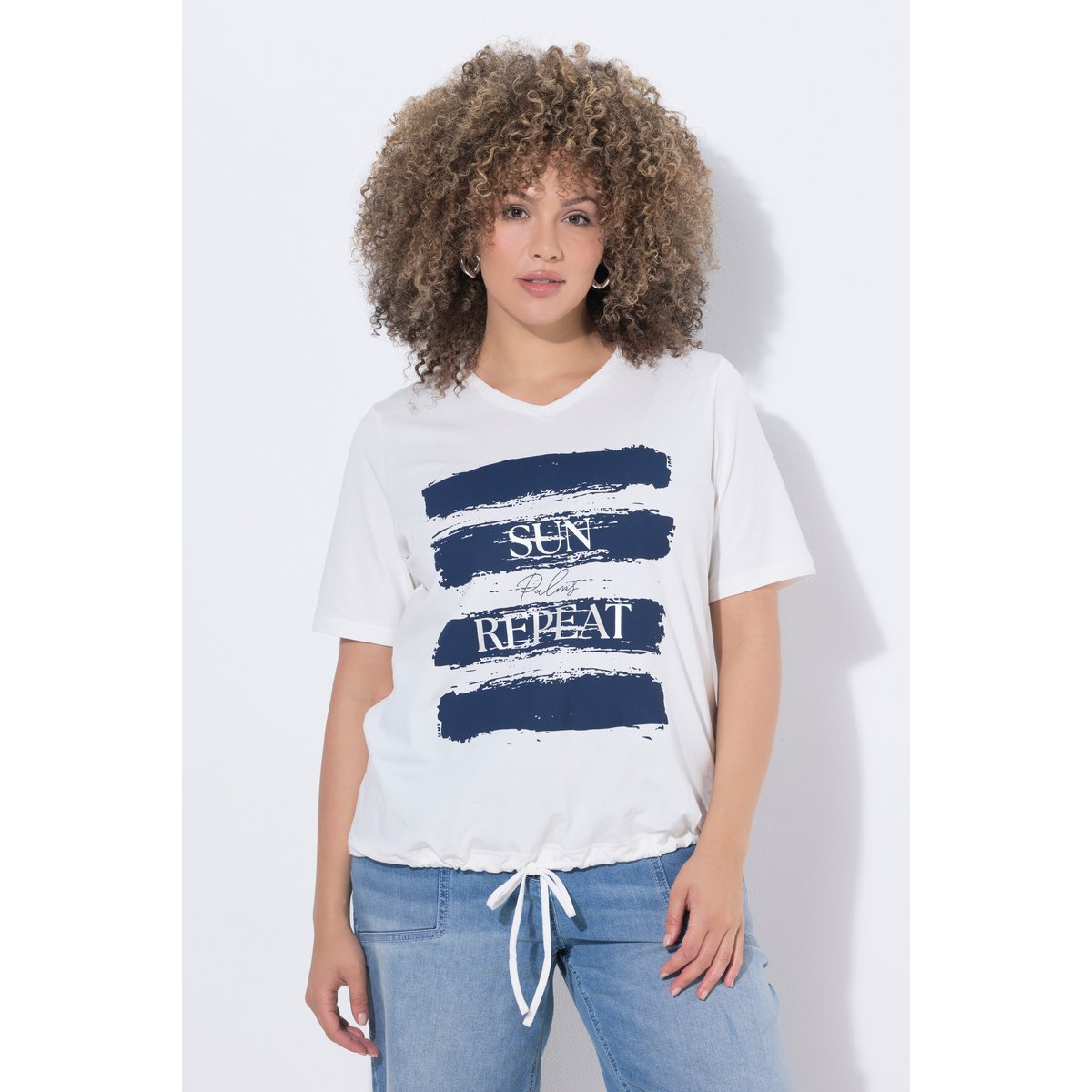 T-shirt avec message blanc cassé, ULLA POPKEN