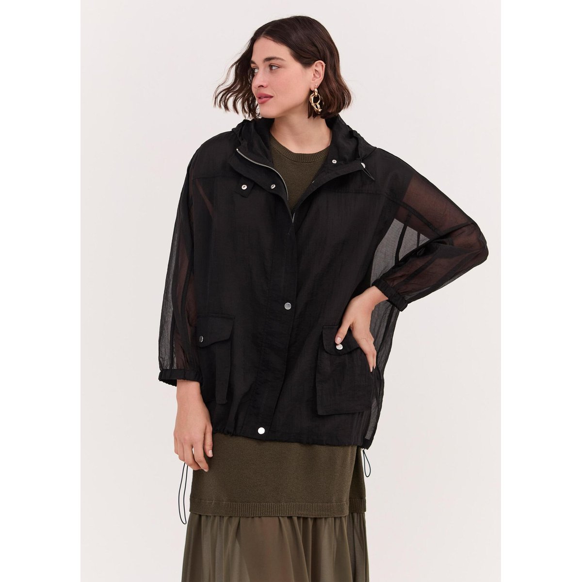 Parka à capuche noir, FIORELLA RUBINO