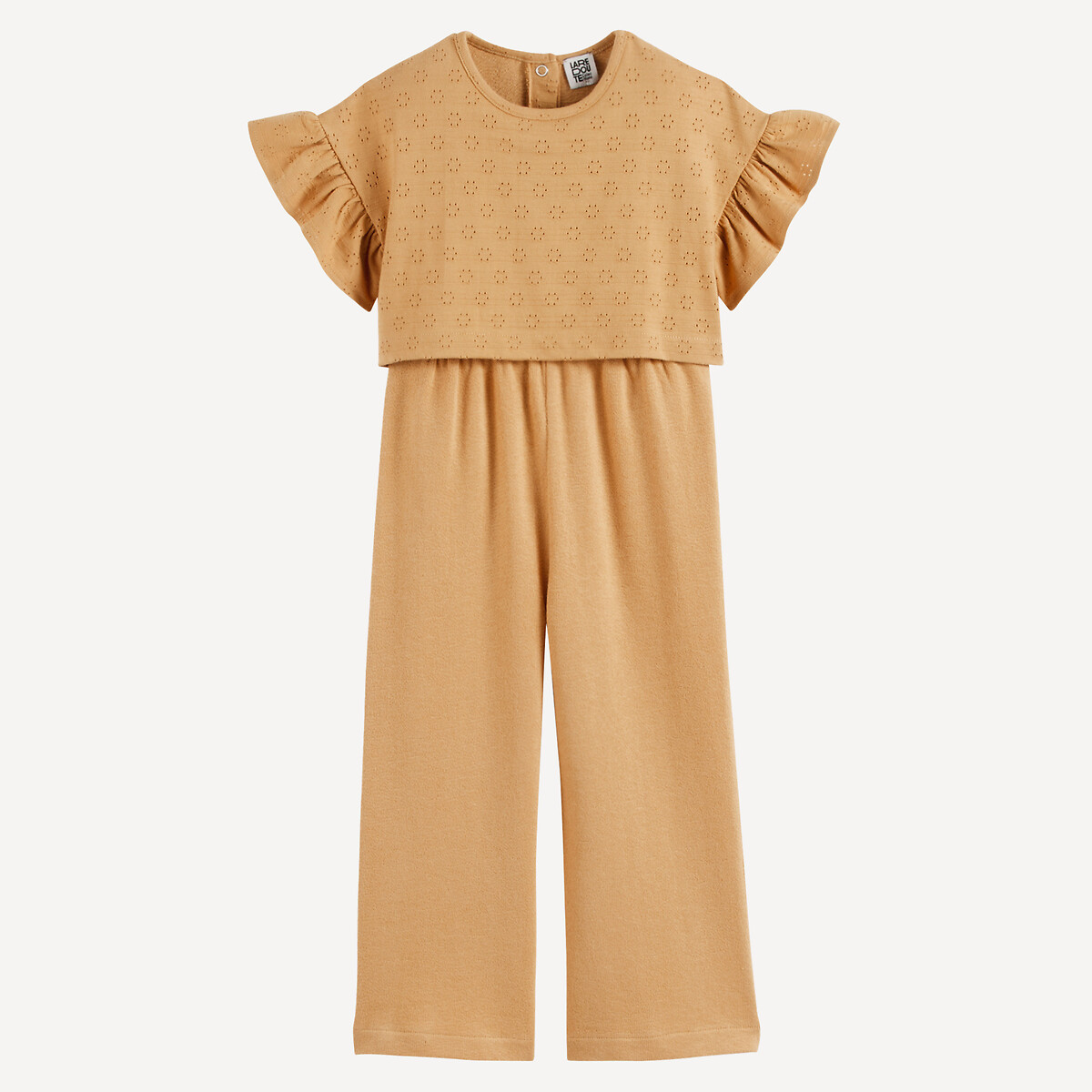 Embroidered Overlay Jumpsuit camel, LA REDOUTE COLLECTIONS
