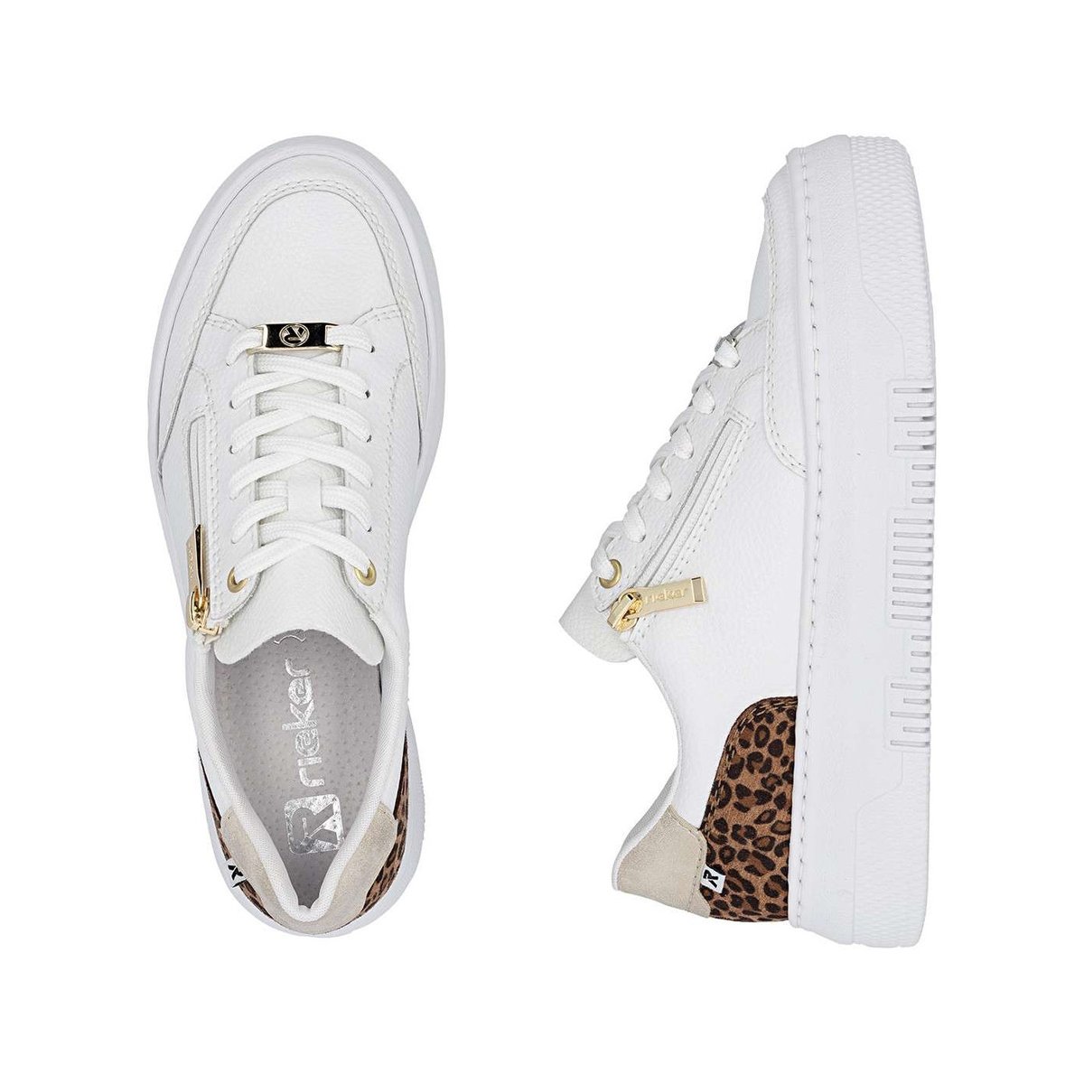 Tennis en cuir blanches à talon plat avec des lacets et un zip latéral blanc, RIEKER