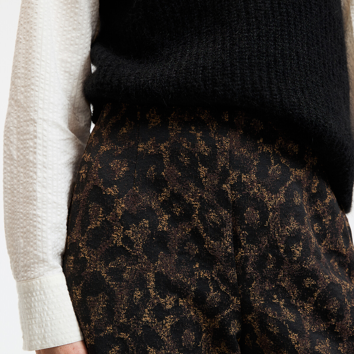 Leopard Print Jacquard Bootcut Trousers leopard, LA REDOUTE COLLECTIONS