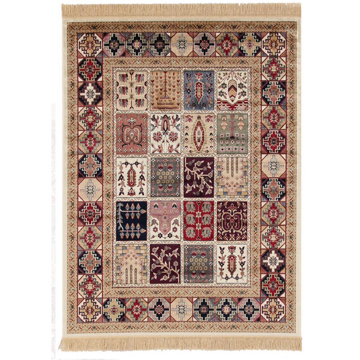 Tapis salon et chambre fait main style oriental  à franges FARSH multicolore, NOVATREND