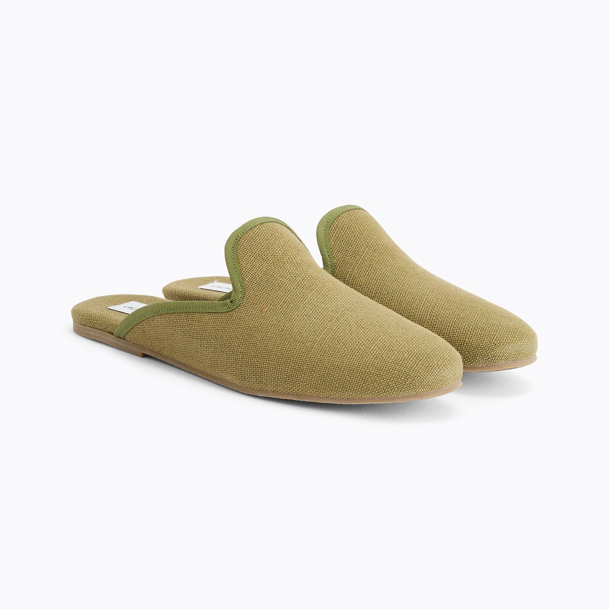Chaussons en lin MULES kaki, LAURENCE TAVERNIER