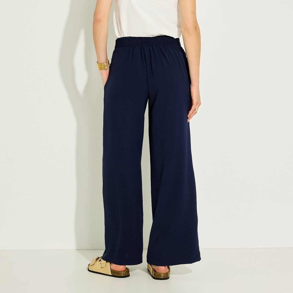 Pantalon fluide drapé bleu marine, GRAIN DE MALICE