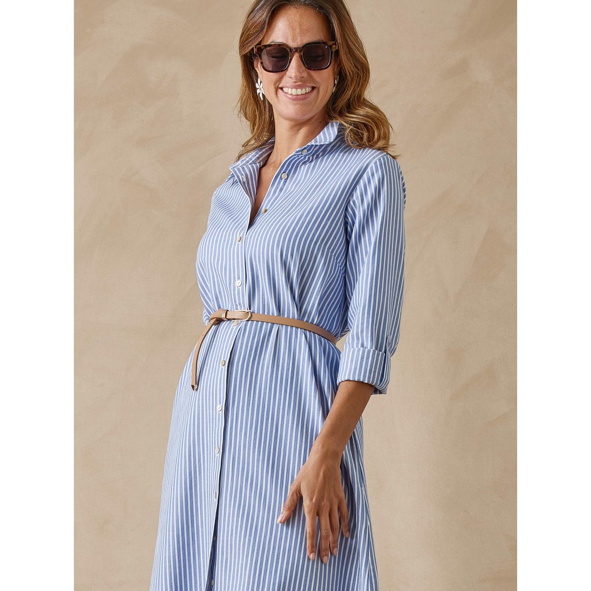 Robe chemisier boutonnée rayé bleu, DAXON