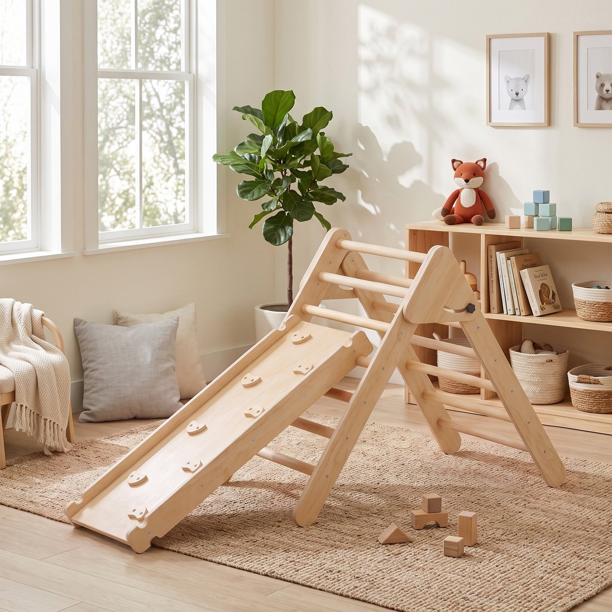 Parcours d'escalade pour enfants Panneau bois naturel, AIYAPLAY