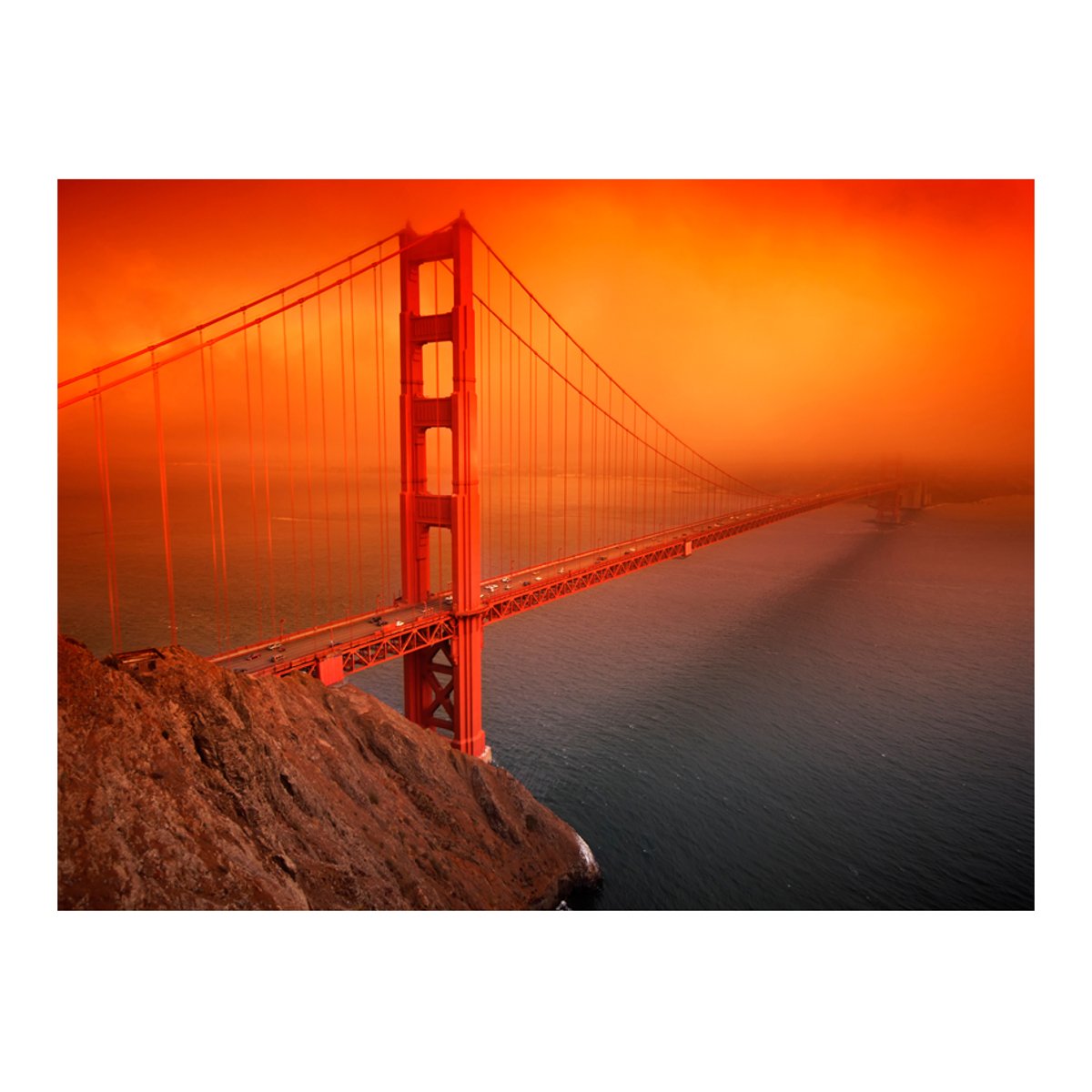 Papier peint intissé panoramique Ville et Architecture Pont du Golden Gate orange / cuivré, EDEN