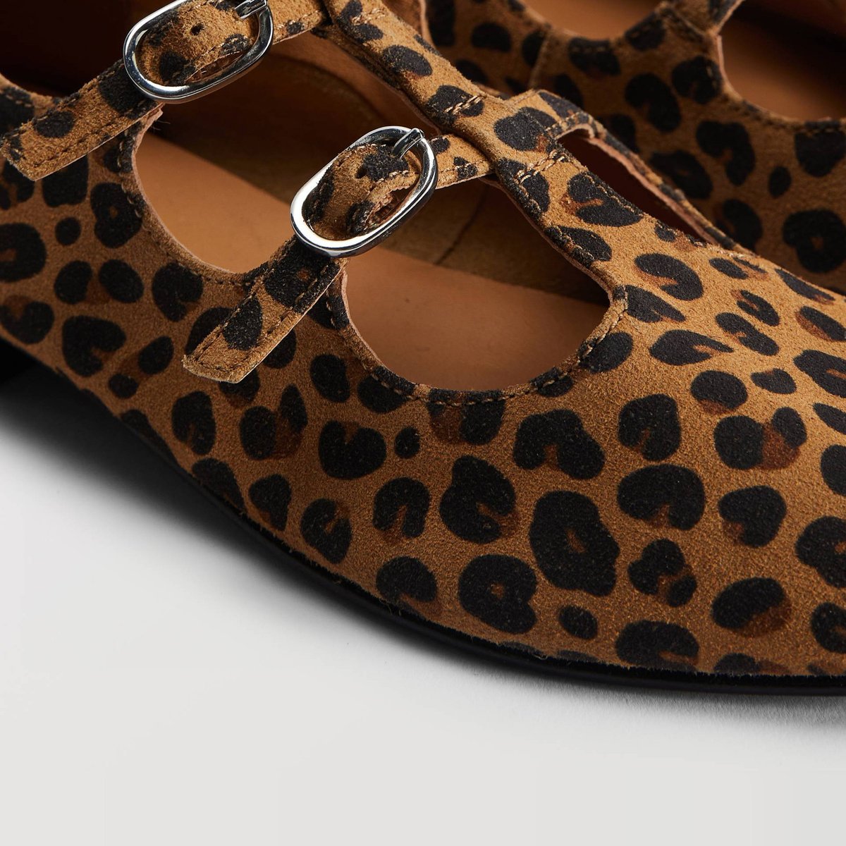 Salomé double brides imprimé en croûte de cuir antilope, MONOPRIX