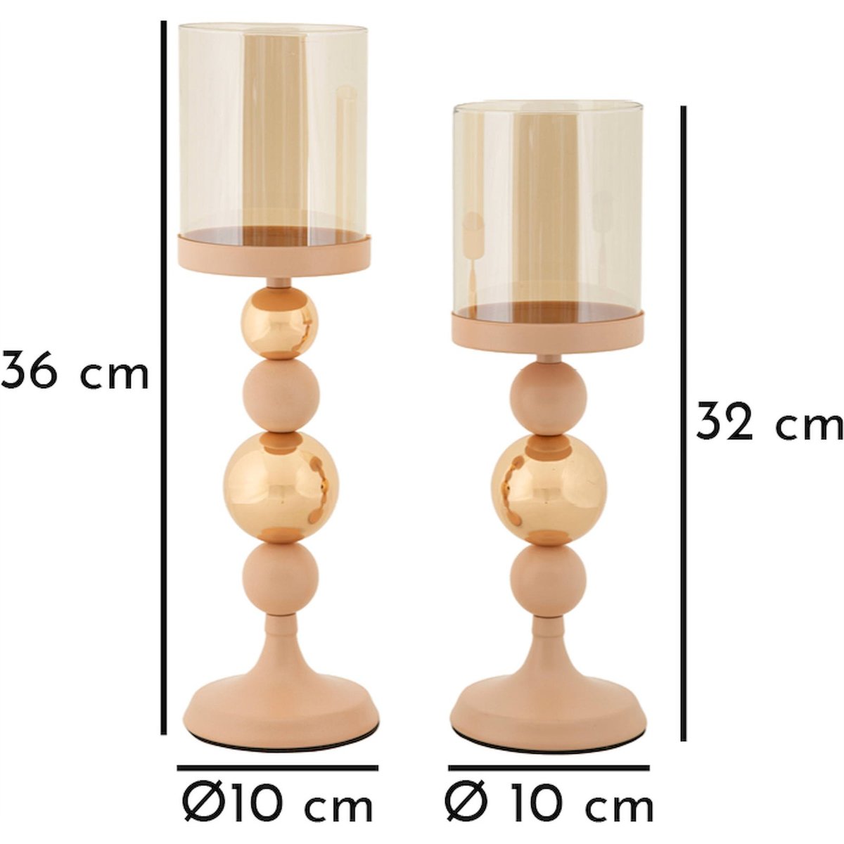 Lot de 2 photophores sculpturaux en fer GLAM rose et doré, RECOLLECTION