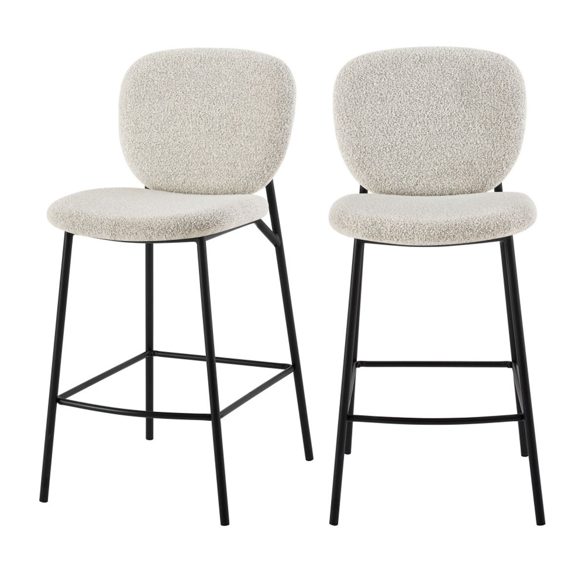 Lot de 2 tabourets de bar en tissu et métal H65cm- DALBY écru chiné, DRAWER