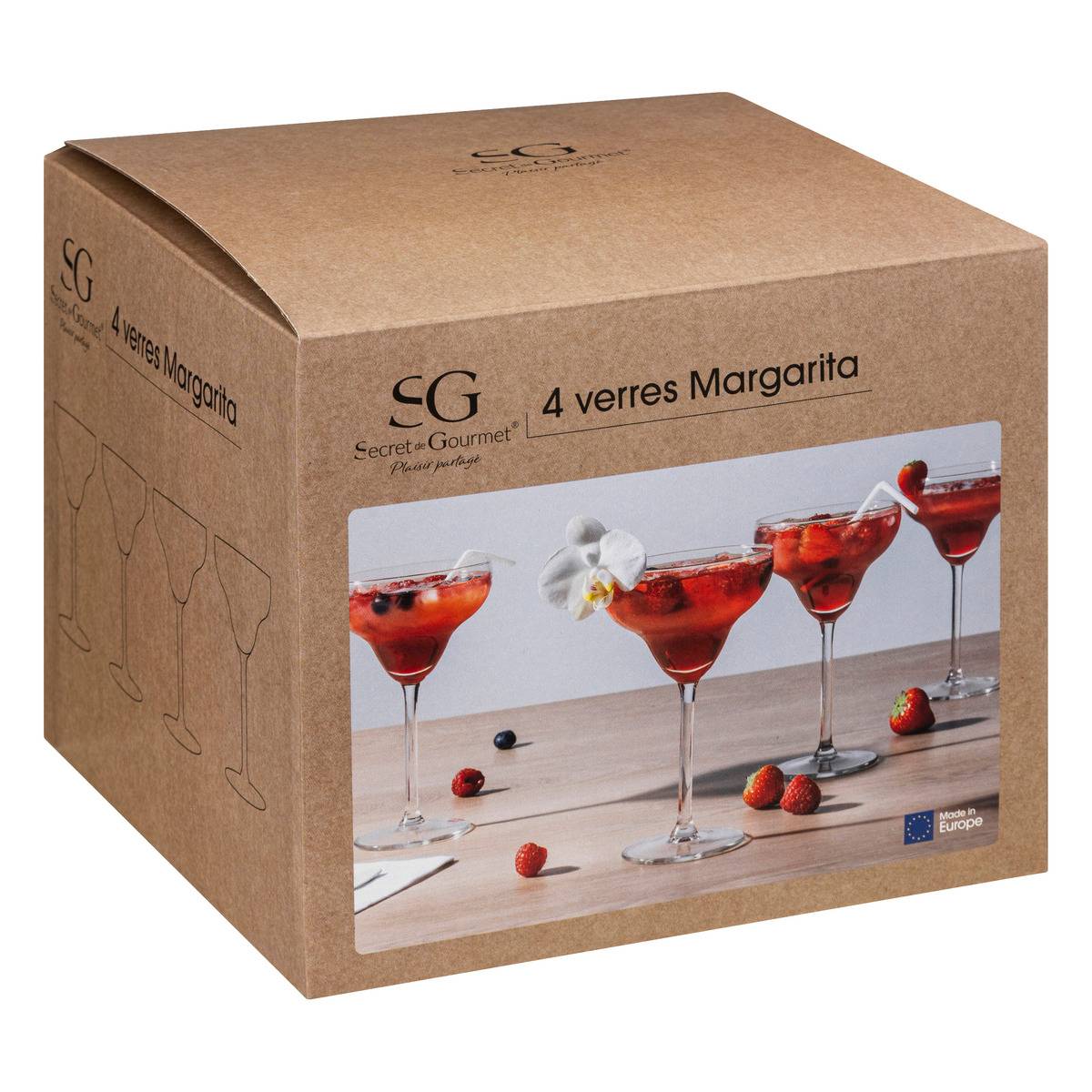 Lot de 4 verres à cocktail en verre 30 cl MARGARITA transparent, SECRET DE GOURMET