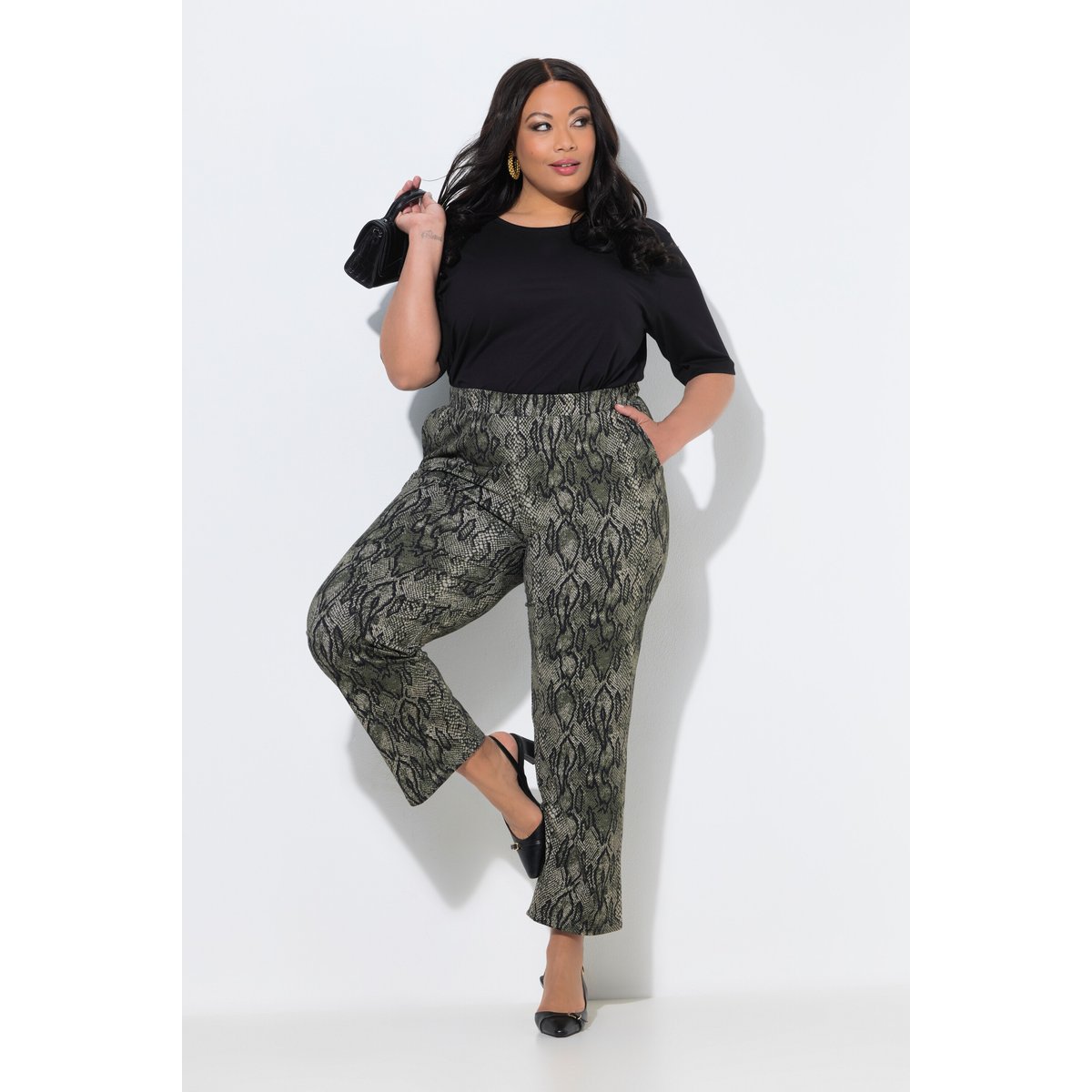 Pantalon en jersey, motif peau de serpent gris olive, ULLA POPKEN