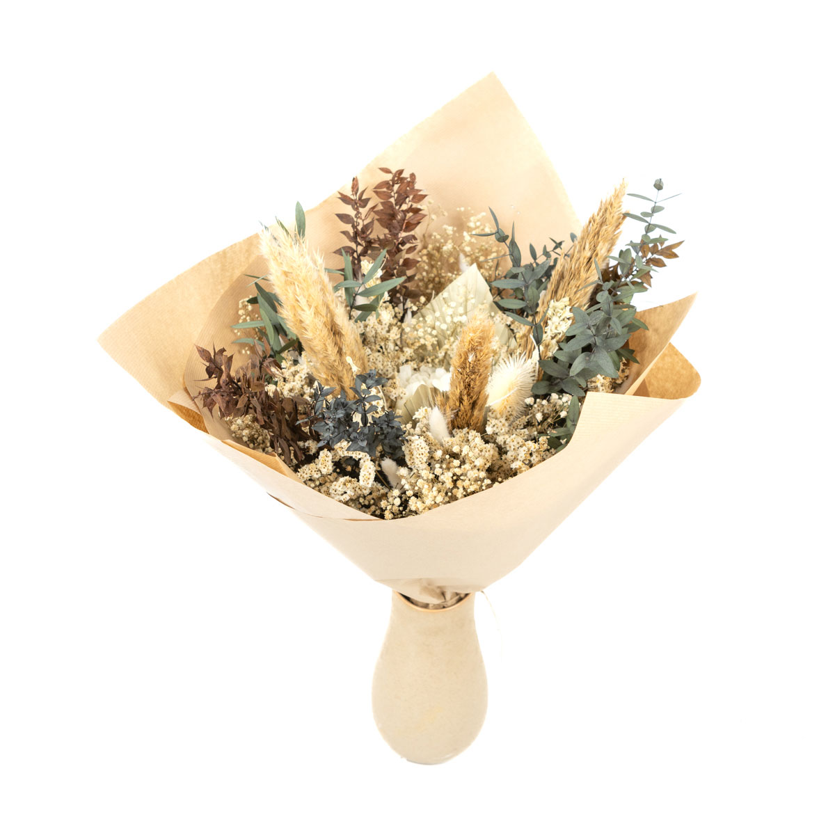 Bouquet de fleurs séchées MARGAUX blanc, beige, brun, RECONCILIATION VEGETALE