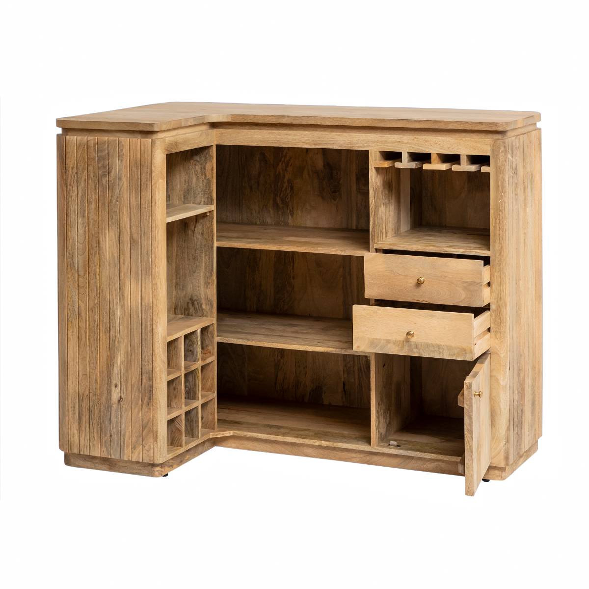 Meuble bar en angle bois de manguier LOU bois clair, MADE IN MEUBLES